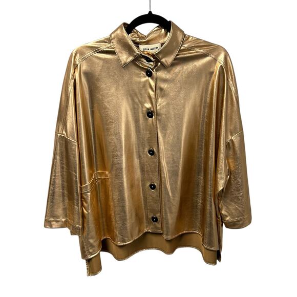 Julia Allert Gold Metallic Loose Fit 3/4 Sleeve Button Up Shirt Womens Size XL - Picture 1 of 6
